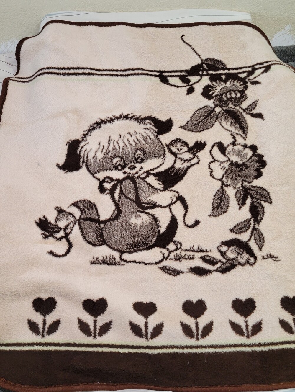 Vtg San Marcos Baby Blanket Reversible Maroon & Ivory 41x45